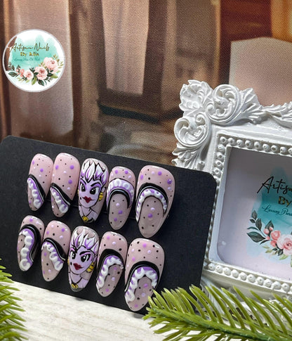 URSULA - Set of 10 Little Mermaid, Sea Witch inspired Nails