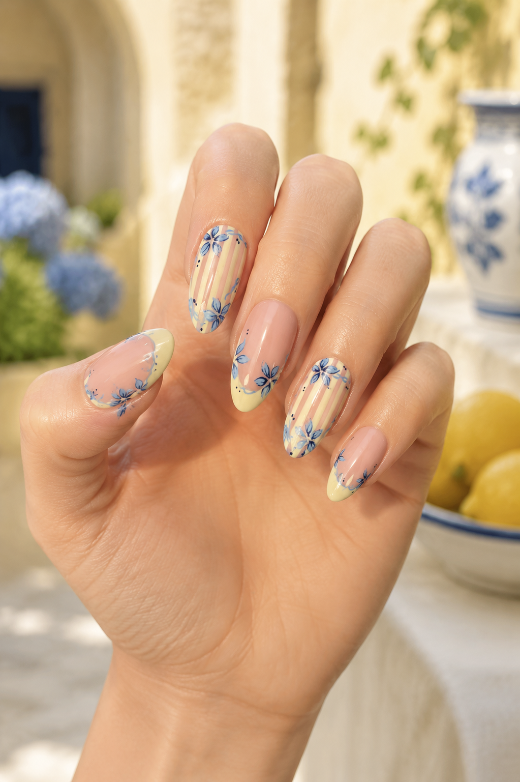 Limoncello | Blue Floral & Lemon French Press On Nails