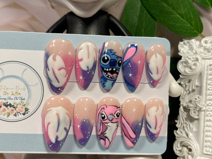 ALOHA - Set of 10 Stitch & Angel inspired Nails
