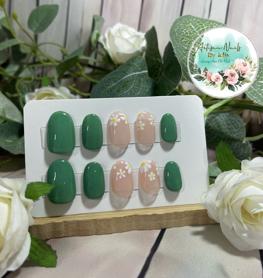 HELECHO - Juego de 10 uñas de margaritas y salvia