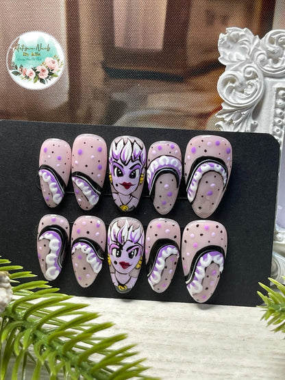 URSULA - Set of 10 Little Mermaid, Sea Witch inspired Nails