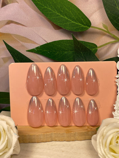 STARLIGHT - Set of 10 of Petrol Chrome & Star Tip Nails
