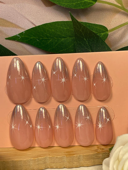 STARLIGHT - Set of 10 of Petrol Chrome & Star Tip Nails