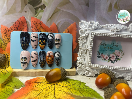 HALLOWEEN - Ongles en gel à presser - Lot de 10 ongles thème Halloween - Fabriqués sur commande