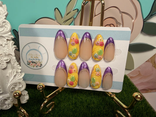 Gleam & Glow | Purple Floral Press On Nails
