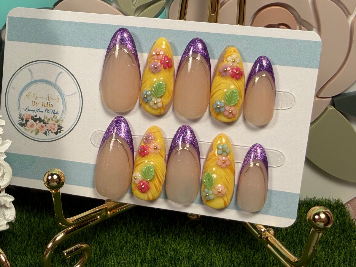 Gleam & Glow | Purple Floral Press On Nails