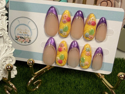 Gleam & Glow | Purple Floral Press On Nails