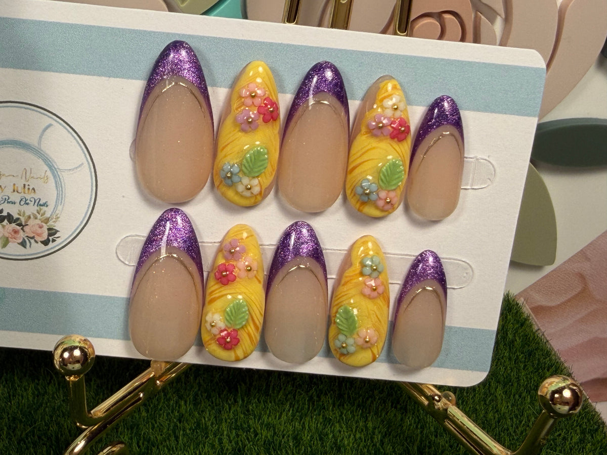 Gleam & Glow | Purple Floral Press On Nails