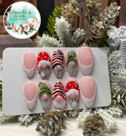 Gnome for Christmas | Hand Painted Christmas Gnome Press On Nails