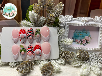Gnome for Christmas | Hand Painted Christmas Gnome Press On Nails