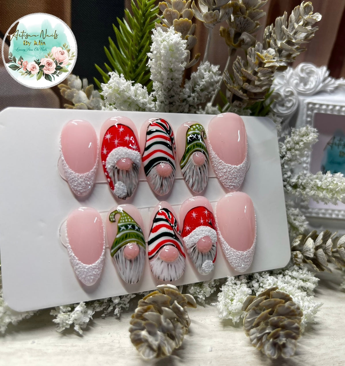 Gnome for Christmas | Hand Painted Christmas Gnome Press On Nails