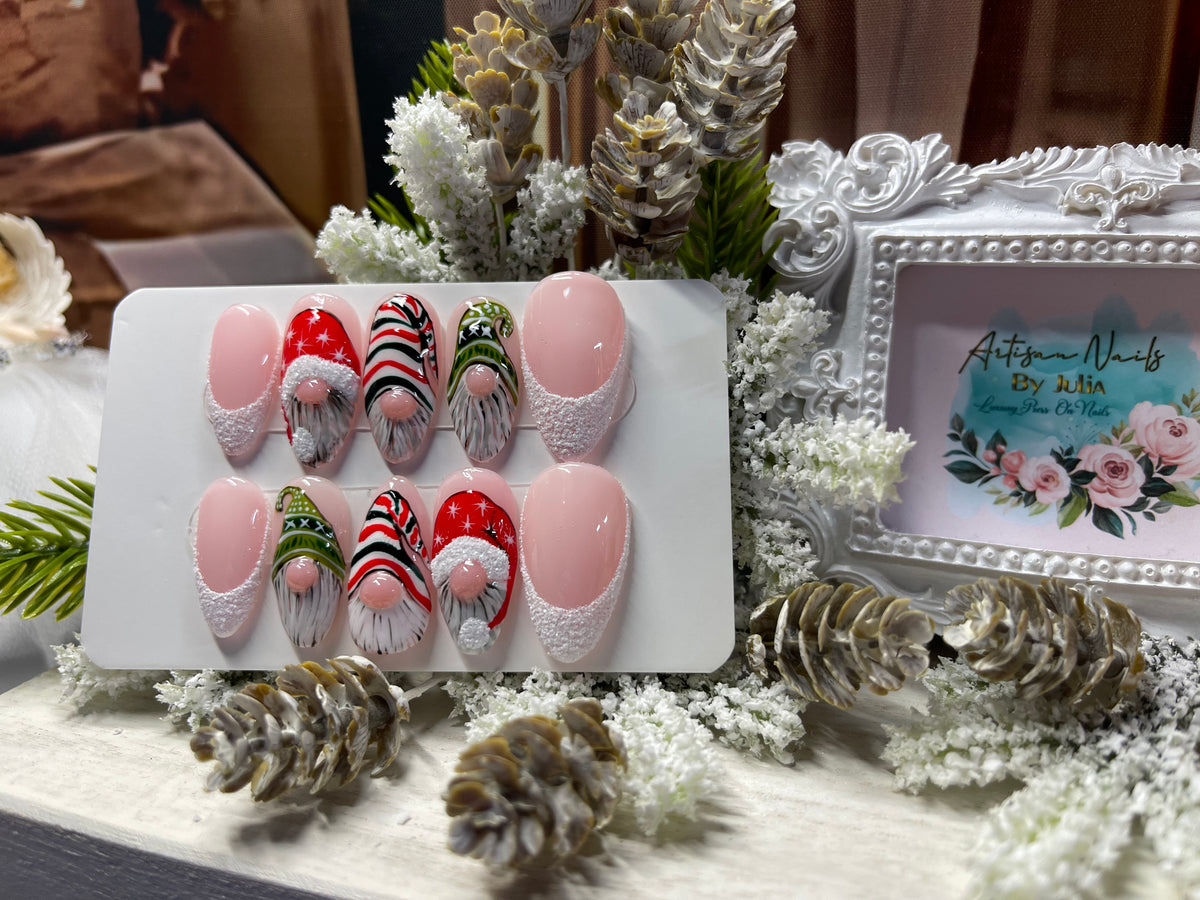 Gnome for Christmas | Hand Painted Christmas Gnome Press On Nails