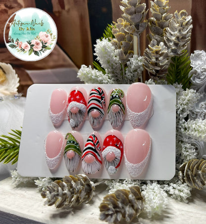 Gnome for Christmas | Hand Painted Christmas Gnome Press On Nails