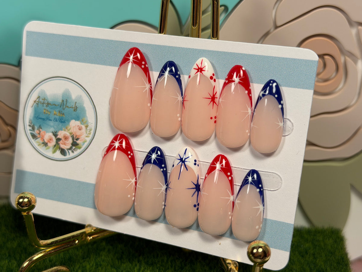 Firecracker | Red White & Blue Starburst Press On Nails