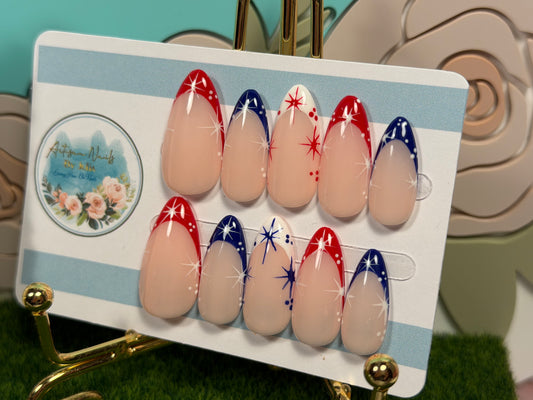 Firecracker | Red White & Blue Starburst Press On Nails