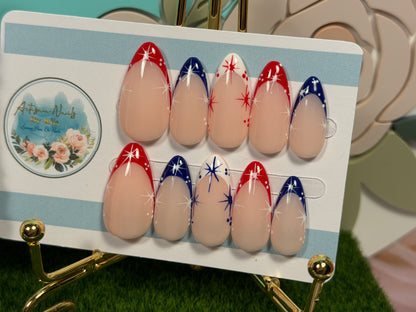 Firecracker | Red White & Blue Starburst Press On Nails