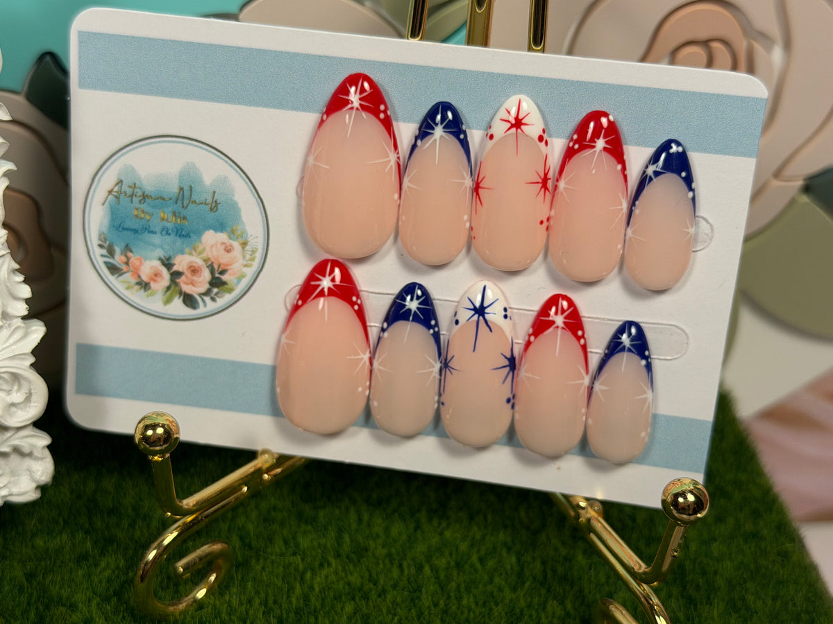 Firecracker | Red White & Blue Starburst Press On Nails