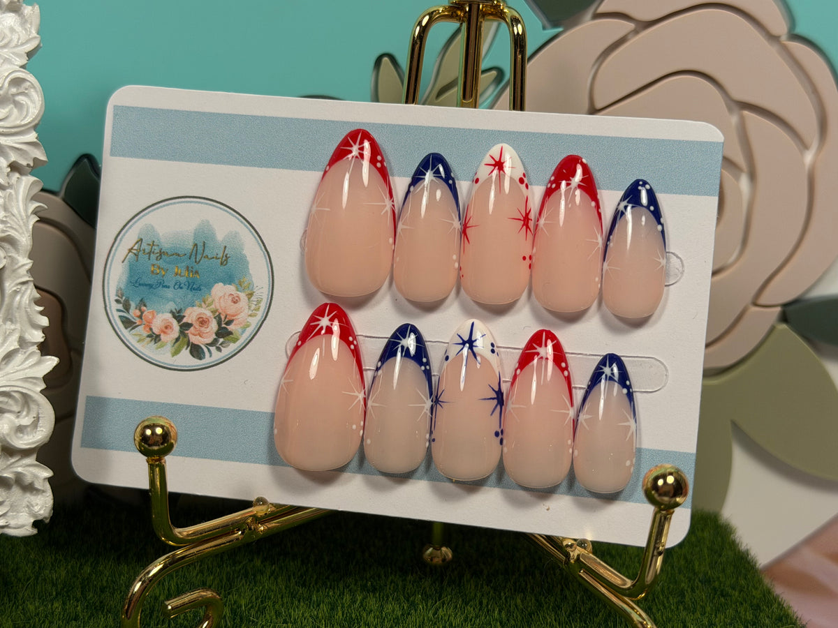 Firecracker | Red White & Blue Starburst Press On Nails