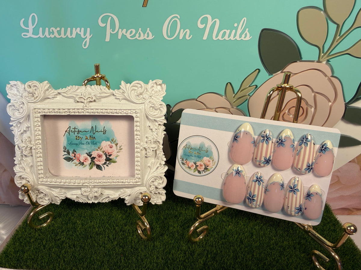 Limoncello | Blue Floral & Lemon French Press On Nails