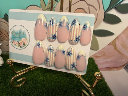 Limoncello | Blue Floral & Lemon French Press On Nails