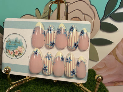 Limoncello | Blue Floral & Lemon French Press On Nails
