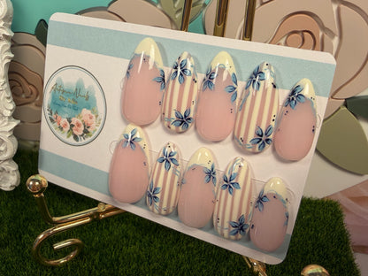 Limoncello | Blue Floral & Lemon French Press On Nails