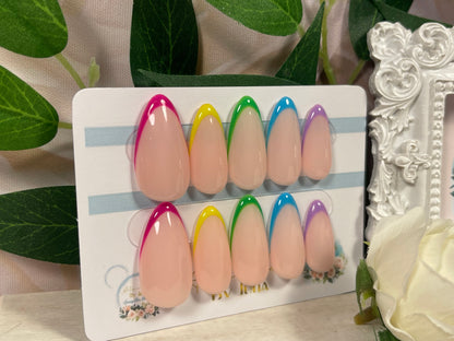SKINNY NEON -  Set of 10 UV Neon French Tip Rainbow Nails
