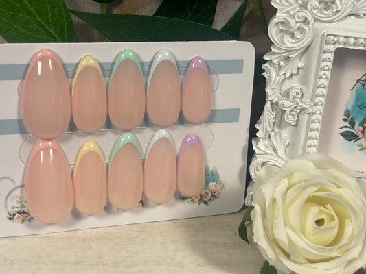 SKINNY PASTEL -  Set of 10 Pastel French Tip Rainbow Nails