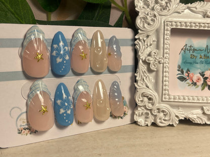 OCEAN BABIES - Ongles en gel à presser - Lot de 10 faux ongles French Tip tachetés émaillés - Fabriqués sur commande
