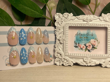 OCEAN BABIES - Ongles en gel à presser - Lot de 10 faux ongles French Tip tachetés émaillés - Fabriqués sur commande