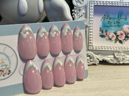 CANDY MAGIC FRENCH  - Set of 10 Candy Stripe Mickey Nails