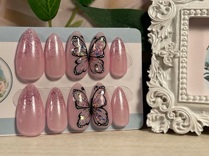 OPAL BUTTERFLY - Gel Press on Nails - Set of 10 Opal Encapsulated Butterfly Nails