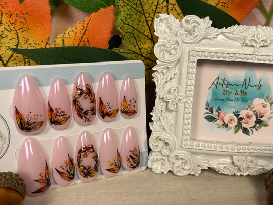 AUTUMN WREATH -  Set of 10 Autumn Leaves Nails