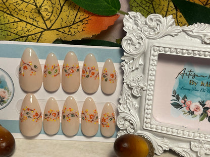 AUTUMN BREEZE - Set of 10 Delicate Leaf and Branch Nails