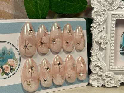 DREAMER GOLD - Set of 10 Cloud & Stars Nails - Chrome & Crystals