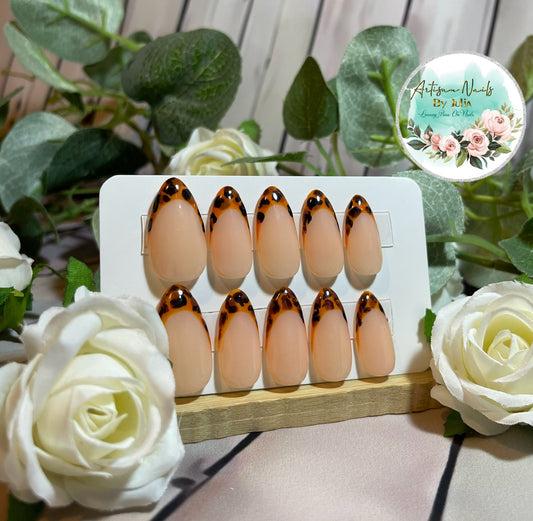 POINTES TORTOISE - Gel Press on Nails - Lot de 10 pointes French écaille de tortue - Fabriquées sur commande