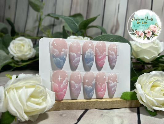 UPON A STAR - Gel Press on Nails - Lot de 10 ongles Cloud Tip avec étoiles - Fabriqué sur commande