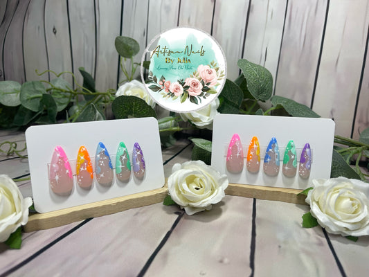 DREAMSCAPE - Juego de 10 uñas con punta de arcoíris y estrellas