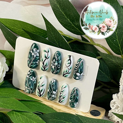 ETHEREAL COOL - Gel Press on Nails - Lot de 10 ongles peints Vine - Fabriqués sur commande