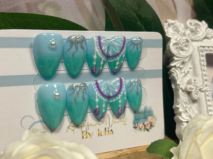 DREAMCATCHER BLUE - Set of 10 Dreamcatcher pearl ombre Nails