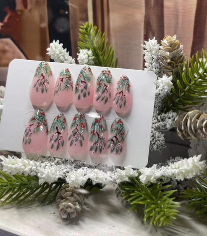 WINTER BERRIES - Set of 10 Frosted Mistletoe & Fir Nails