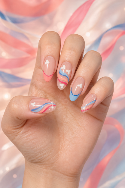 Magic in Motion | Pink & Blue Swirl Gel Press On Nails