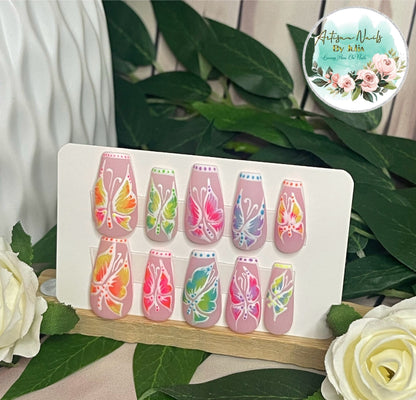 FLUTTERBY NEON - Set of 10 Neon Fire butterfly Nails