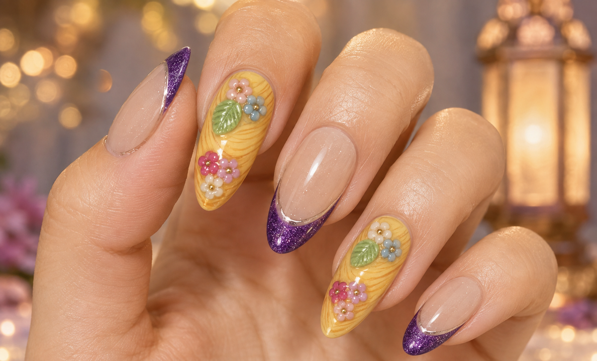 Gleam & Glow | Purple Floral Press On Nails
