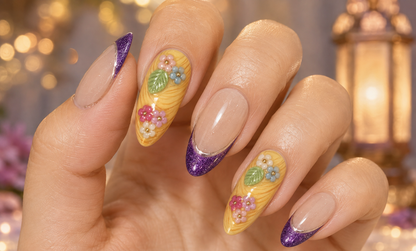 Gleam & Glow | Purple Floral Press On Nails