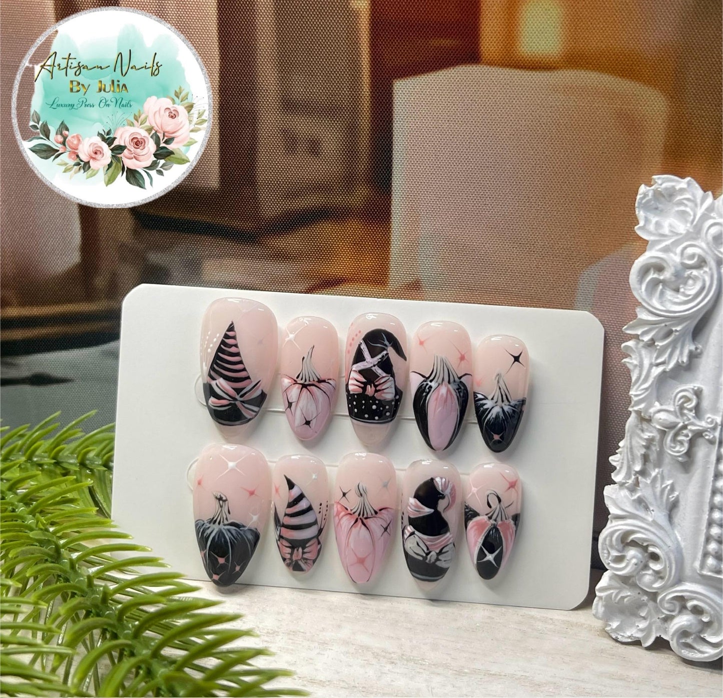 PINK WITCH - Set of 10 Coquette Themed Witch Nails
