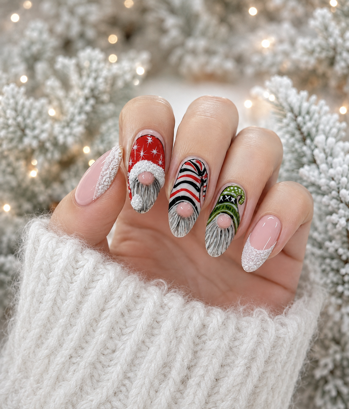 Gnome for Christmas | Hand Painted Christmas Gnome Press On Nails