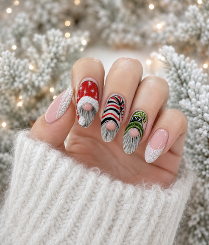 Gnome for Christmas | Hand Painted Christmas Gnome Press On Nails