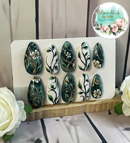 ETHEREAL - Gel Press on Nails - Lot de 10 ongles peints Vine - Fabriqué sur commande