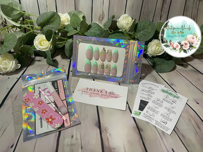DAZZLE - Gel Press on Nails - Lot de 10 ongles arc-en-ciel avec étoiles - Fabriqué sur commande